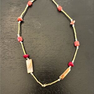 Elegant Gold and Red Beaded Necklace
